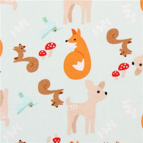 mint green forest animal fabric Riley Blake Good Natured deer fox ...