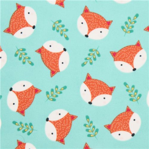 mint green fox animal flannel fabric Timeless Treasures USA Fabric by ...