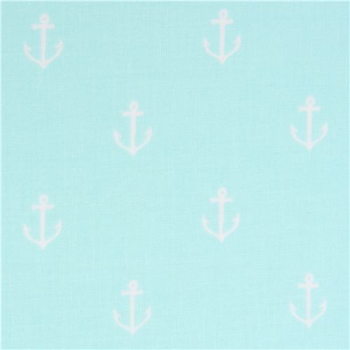Tela marinera verde menta con anclas blancas de Michael Miller Tela