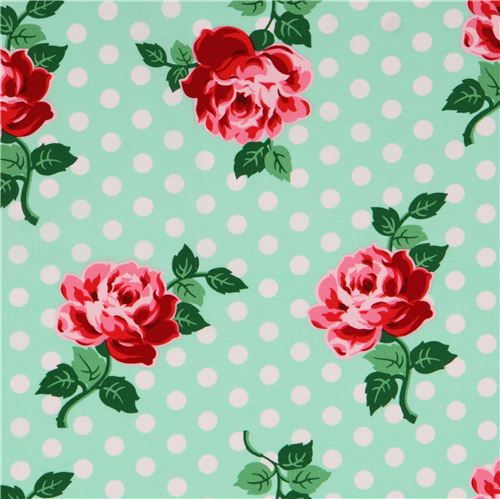 mint green rose dot retro flower fabric Lucy par Michael Miller USA 2