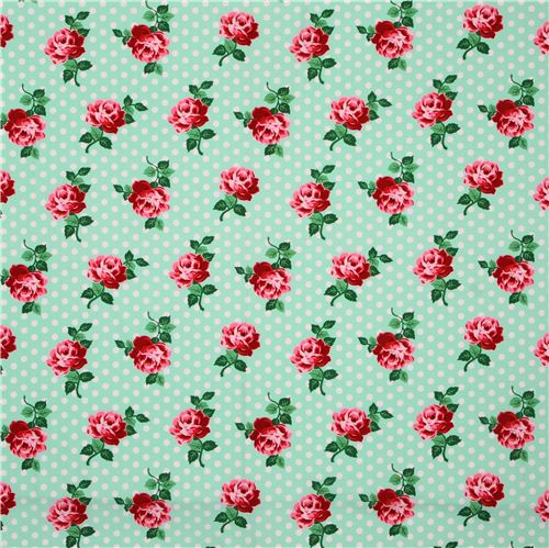 mint green rose dot retro flower fabric Lucy par Michael Miller USA 4
