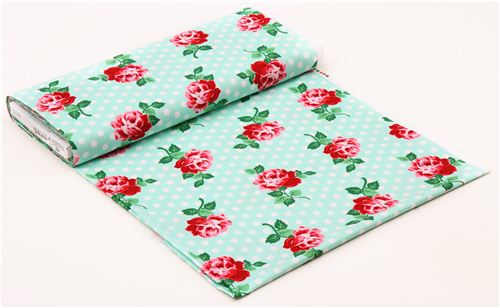 mint green rose dot retro flower fabric Lucy par Michael Miller USA 6