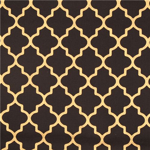 modern black gold glitter Moroccan trellis Japanese cotton canvas fabric  Fabric by Japanese Indie - modeS4u