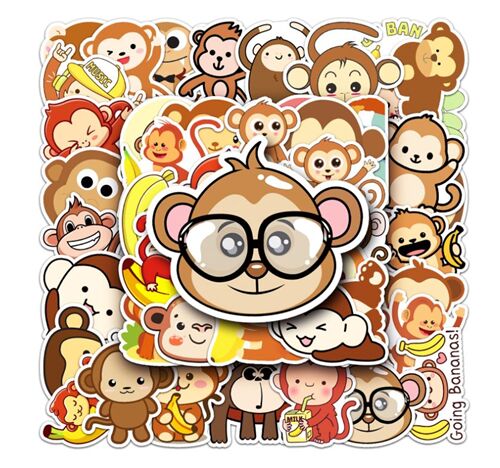 monkey 50 unique designs diecut sticker pack spectcles banana fruit 4