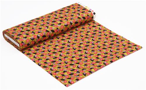 moss green structured fish fan flower Kokka Dobby fabric 5