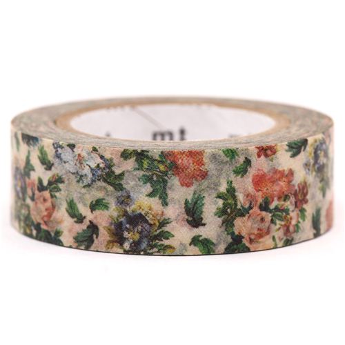 mt Washi Masking Tape deco tape flowers offwhite pink green, Flower