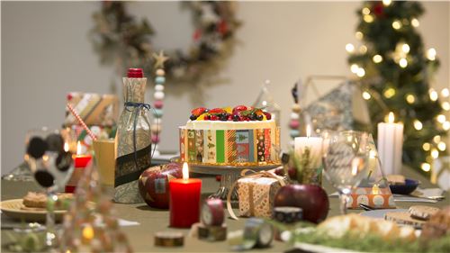 Set cinta adhesiva decorativa washi de Navidad 3 uds. con raya joya �rbol 14