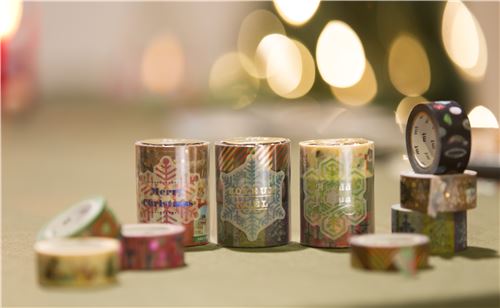 Set cinta adhesiva decorativa washi de Navidad 3 uds. con raya joya �rbol 10