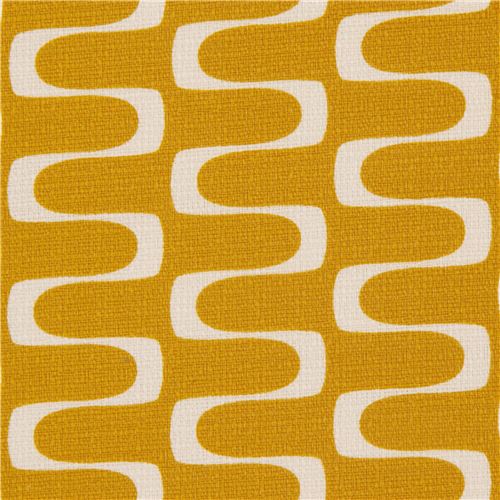 Tela orgánica rústica barkcloth amarillo mostaza onda crema 'In Theory' Cloud 9 Tela
