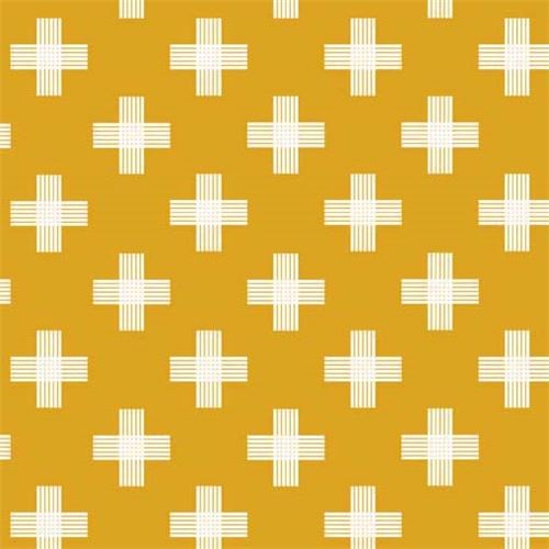 mustard yellow Riley Blake white stripe plus sign fabric Fabric