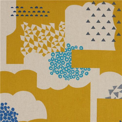 mustard yellow and natual color shape canvas fabric by echino Fabric