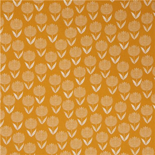 mustard yellow canvas fabric with flowers from Japan modeS4u