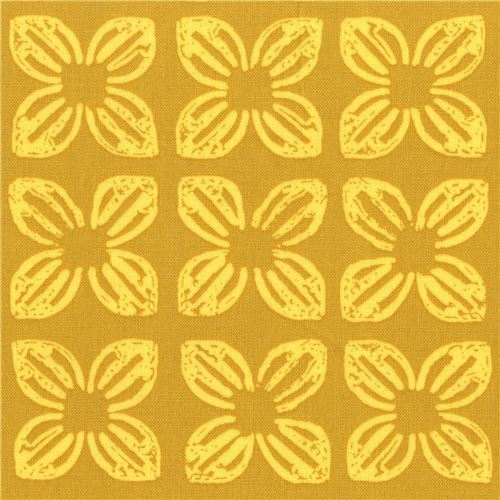 Tela amarillo mostaza con linda flor amarilla de Michael Miller Block Flower Tela