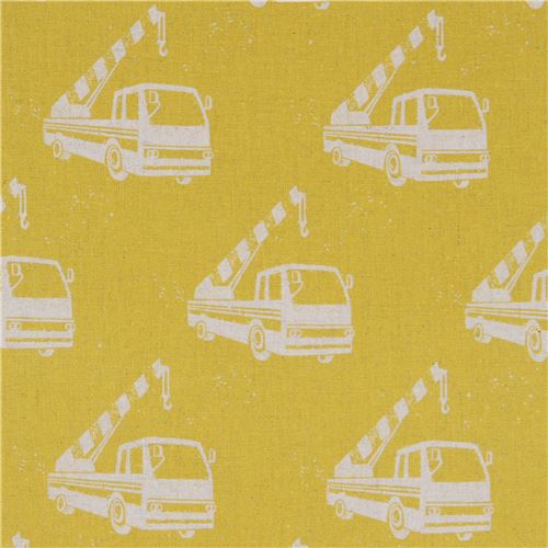 Senfgelber echino Canvas Stoff naturfarbenes Baufahrzeug Ni-Co - Reststück (54cm x 50cm)