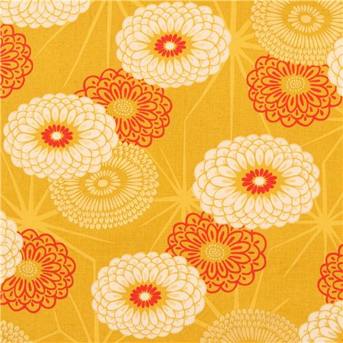 mustard yellow fabric big flower with gold metallic embellishment from Japan 1