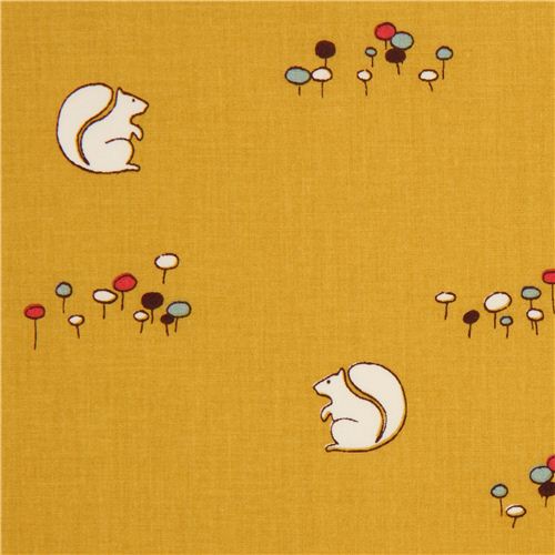 mustard yellow squirrel organic fabric by birch from the USA 1
