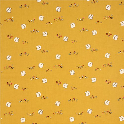 mustard yellow squirrel organic fabric by birch from the USA 2