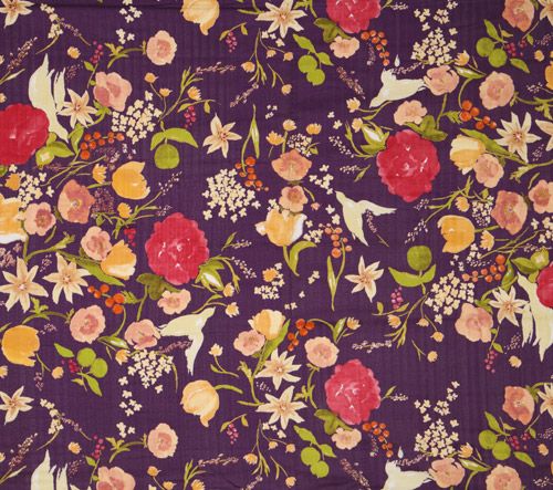 nani IRO fabric Fuccra rakuen flowers bird purple Japan 2