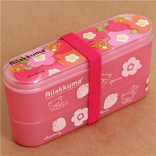 narrow pink Rilakkuma bear Bento Box Lunch Box strawberry Bento Box