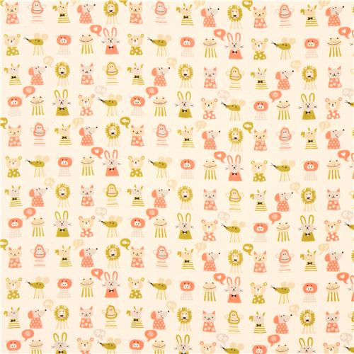 natural Cosmo double gauze rabbit bear pig animal fabric Fabric by ...