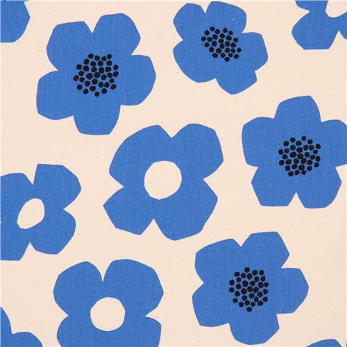 Tela lona color natural flor azul de Kokka Japón - modesS4u