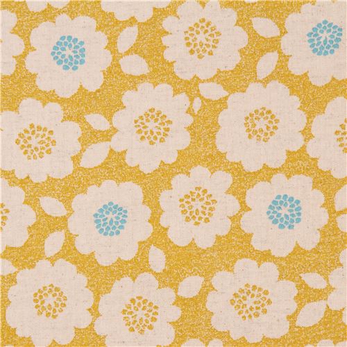 natural color Canvas fabric yellow flower Kokka Japan 1