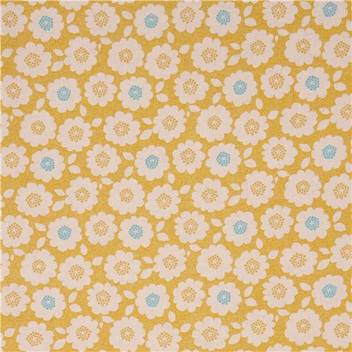 natural color Canvas fabric yellow flower Kokka Japan 2