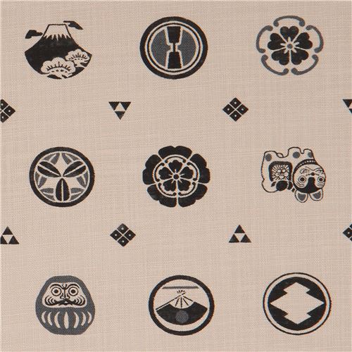natural color Kokka canvas fabric with symbols Fabric