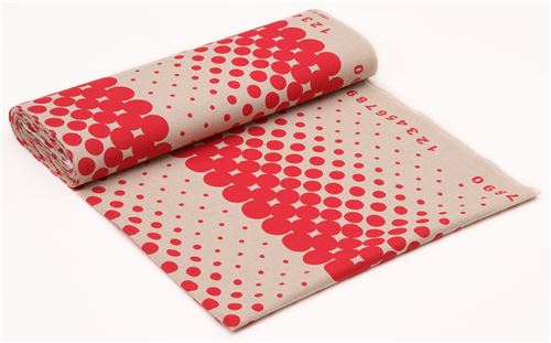 natural color Lecien canvas fabric red circle number 3