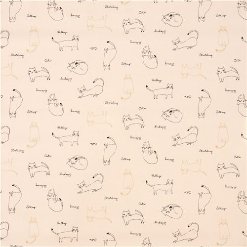 Remnant (25 x 110 cm) - natural color Lecien oxford fabric cute cat animal gold metallic 2