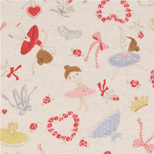 natural color ballet dancer bow heart Canvas fabric Kokka Fabric