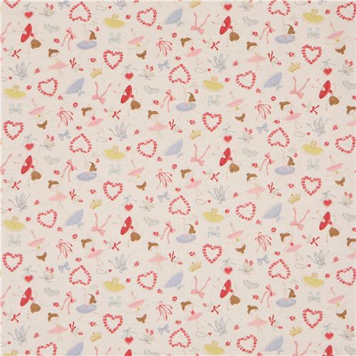 natural color ballet dancer bow heart Canvas fabric Kokka 2