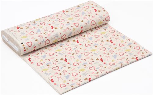 natural color ballet dancer bow heart Canvas fabric Kokka 3