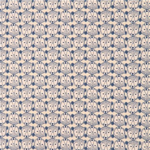 natural color blue bear face Canvas fabric Kokka Japan 2