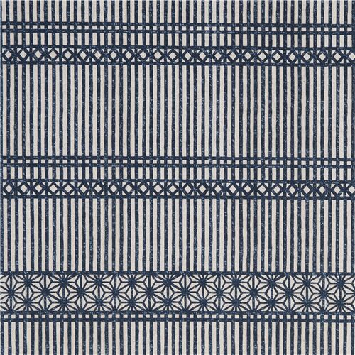 natural color blue stripes cotton canvas fabric by Kokka Fabric