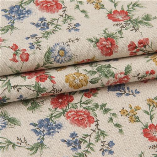 natural color cotton flax fabric with vintage flower pattern by Robert ...