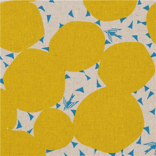 natural color echino canvas fabric with mustard yellow circle shape ...