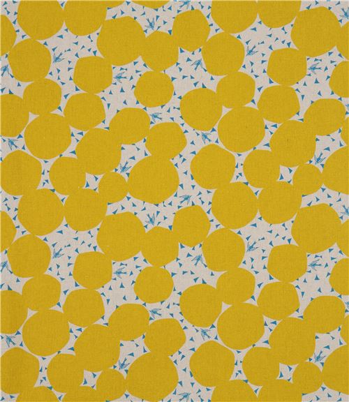 natural color echino canvas fabric with mustard yellow circle shape ...