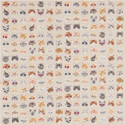 natural color funny cat animal sunglasses Canvas fabric Kokka Japan 3