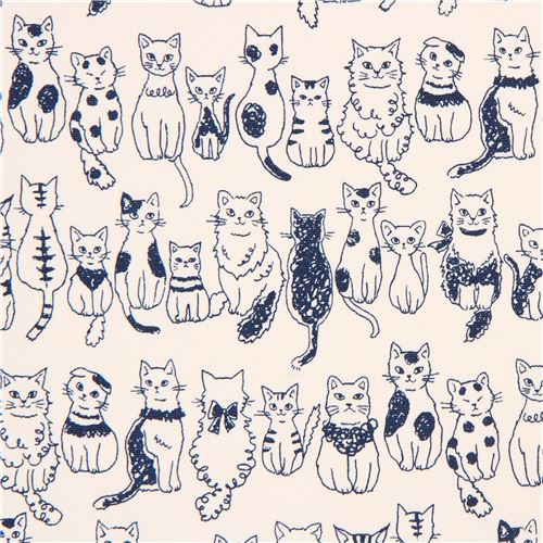 natural color oxford fabric with funny cat animal by Kokka - modeS4u