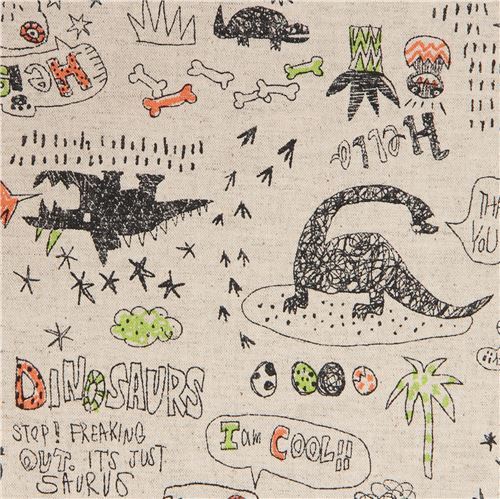 natural color with dinosaur animal Canvas fabric from Japan - modeS4u