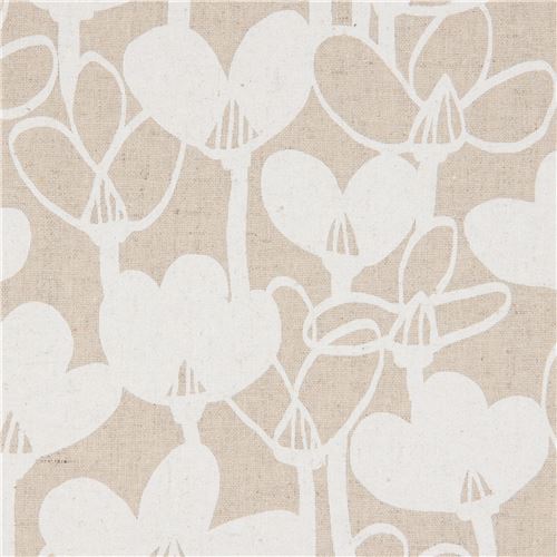 natural color with off-white flower Canvas fabric from Japan - Flower