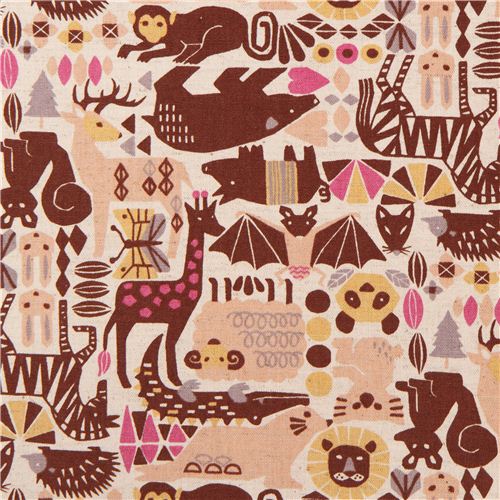 natural colored animal Geo design Canvas fabric from Japan 2