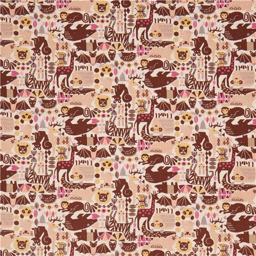 natural colored animal Geo design Canvas fabric from Japan 4