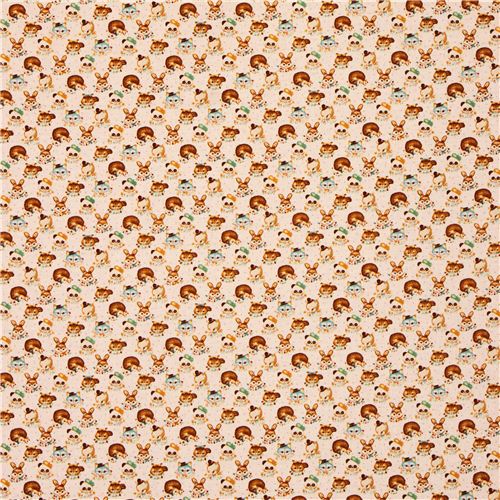 natural colored canvas panda rabbit cat fabric Kokka Fabric by Kokka ...