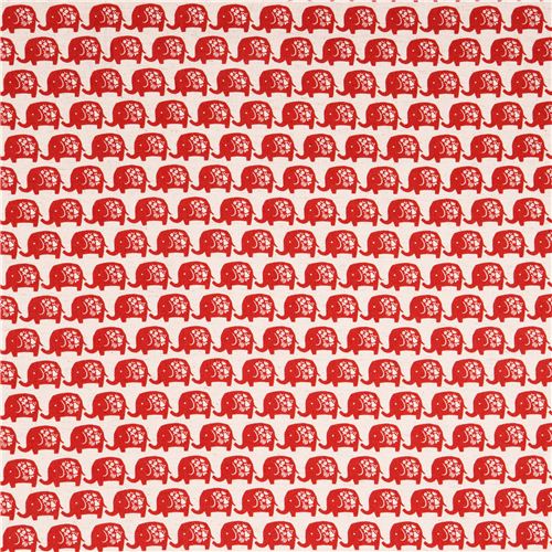 natural-colored canvas red elephant animal fabric by Kokka from Japan 2
