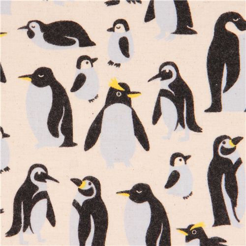naturfarbener Pinguin Küken Canvas Stoff Kokka Fabric by Kokka modeS4u