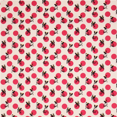 natural-colored pug dogs & dots Canvas fabric Kokka Japan 2