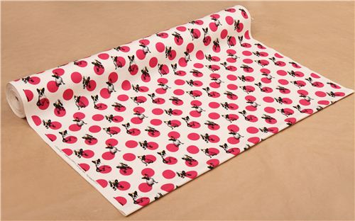 natural-colored pug dogs & dots Canvas fabric Kokka Japan 3