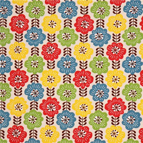 natural colored retro flower canvas fabric Fabric by Cosmo modeS4u